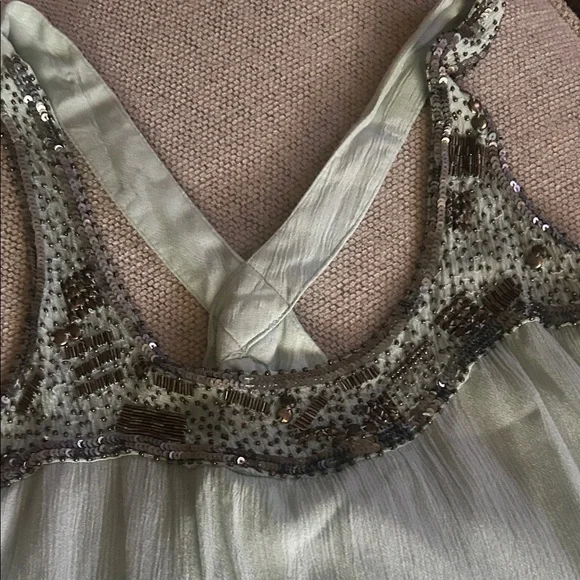 En Creme Light Green Ruffled High Low Dress gauze summer dress lined - Picture 3 of 5